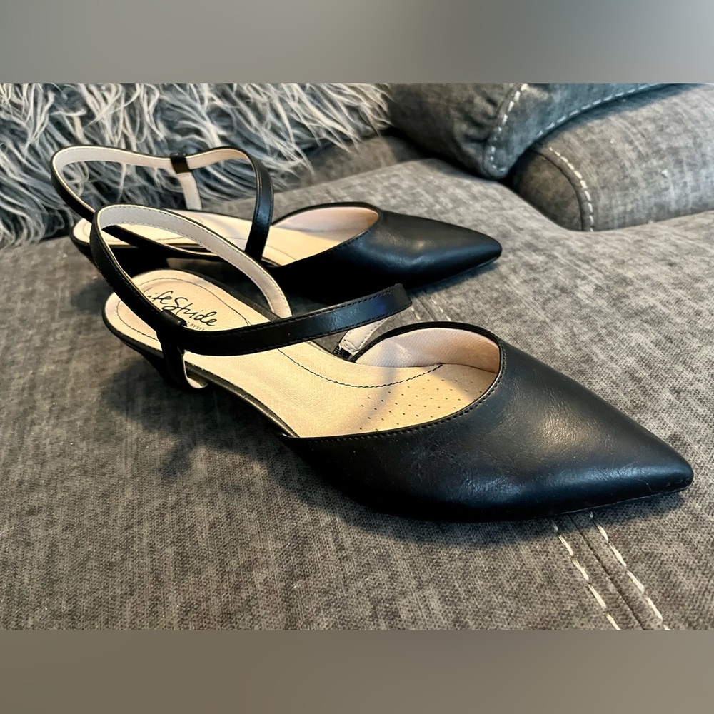 Black straped low heels